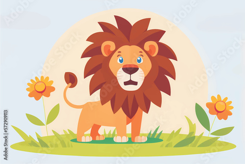 This playful illustration of a friendly lion with a nature background is perfect for kids. The charming and approachable style of the lion evokes a sense of adventure, while the soothing nature