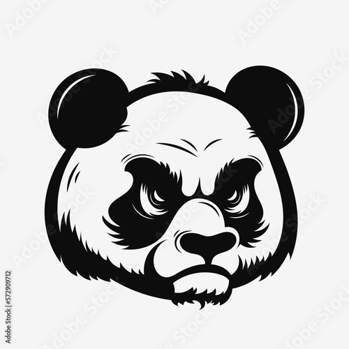 Angry panda head. Black and white logo. Vector illustration