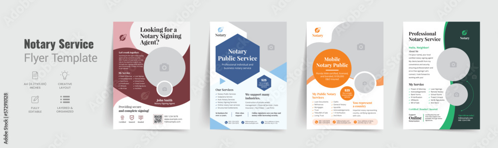 Notary Service Flyer Template with Signing Agent Marketing Brochure Cover Leaflet Design