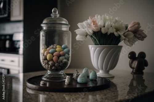 Easter Holiday Decoration Background. Illustration Generative AI