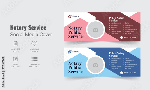Notary service social media timeline cover template, Notary public signing agent web banner design layout.