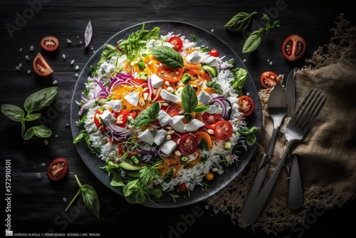 Fresh salad with rice and vegetable Illustration AI Generative