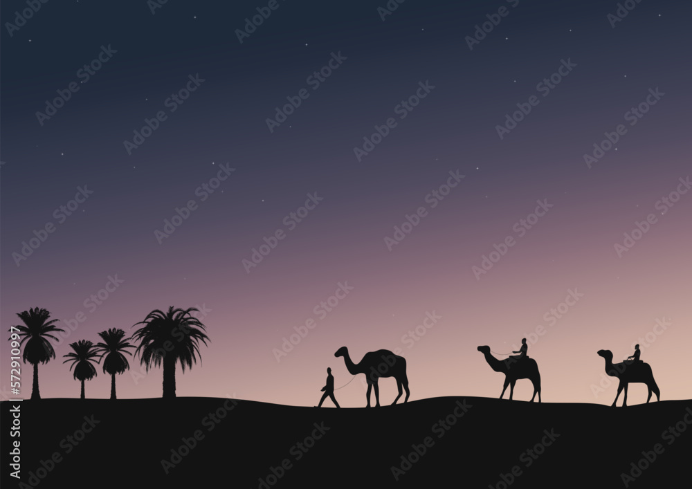 silhouette of camels in the desert, vector illustration. silhouette of camels in the desert, vector illustration.