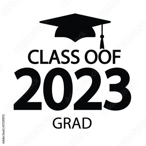 Class of 2023 year, graduation vector banner over black background, educational gold heading design for class 2023
