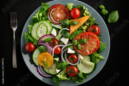 Healthy vegetable salad of fresh tomato. Illustration AI Generative