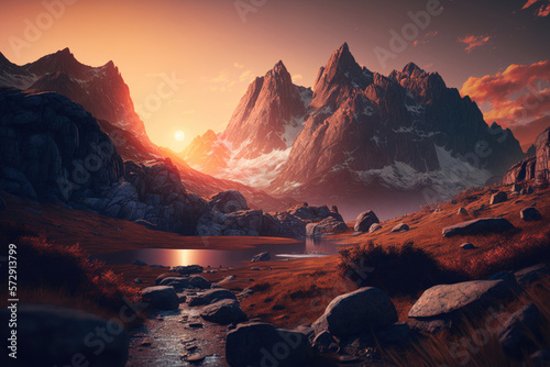 Natural Cute Mountain Background. Illustration AI Generative