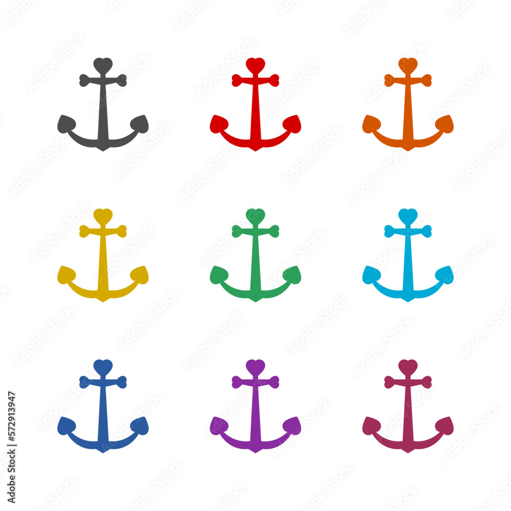 Love anchor logo icon isolated on white background. Set icons colorful Love anchor logo icon isolated on white background. Set icons colorful