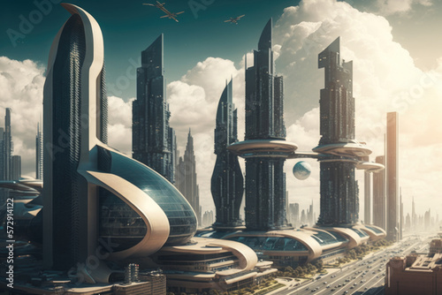 Futuristic City Concept. Illustration AI Generative
