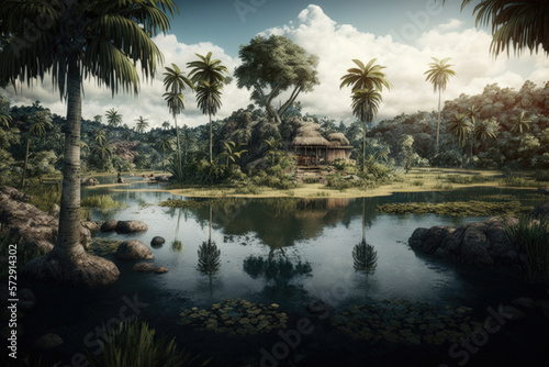 Dream Tropical Island. Illustration AI Generative