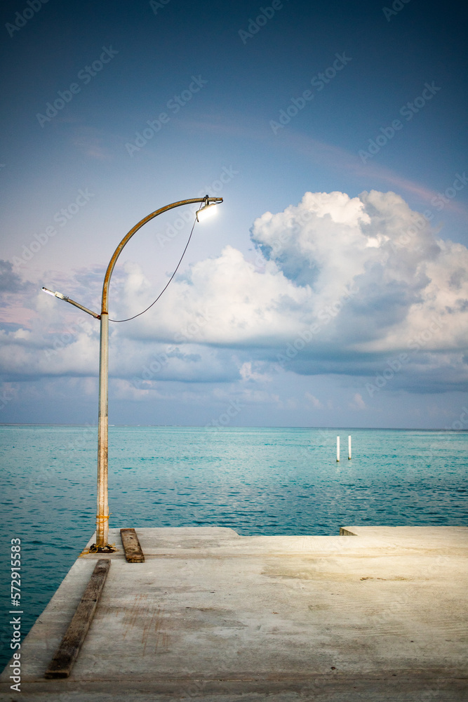 lamp in the port and calm sea