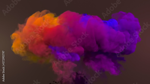 3d illustration of shiny colorful clouds and color glitter smoke , with bright particles. Abstract dark background.