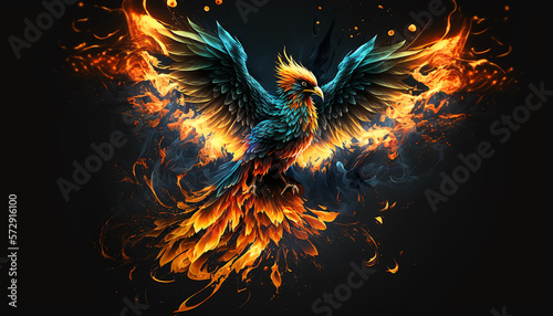 beautiful epic phoenix on fire, cinematic light, generative ai photo