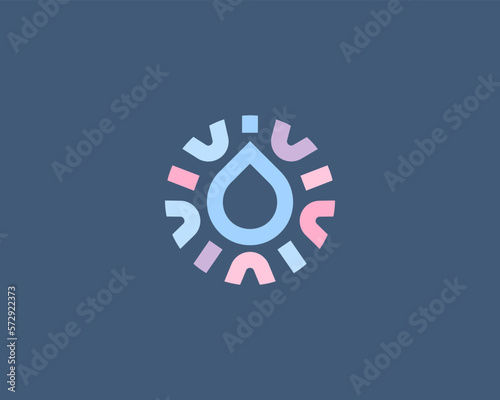 Water drop logo design. Water drop logotype in a frame from colored shapes. Water clean moisture icon. Vector illustration.