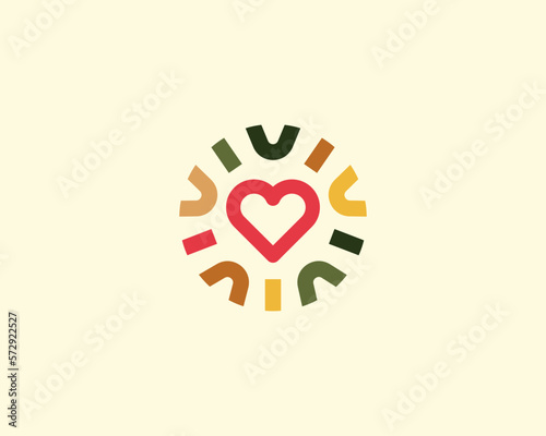 Heart logotype. Heart logotype in a frame from colored shapes. Creative love valentines day sign. Cardiology health icon. Vector illustration.