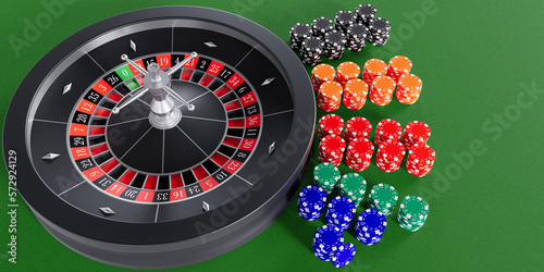 3d rendering - Casino roulette with chips photo