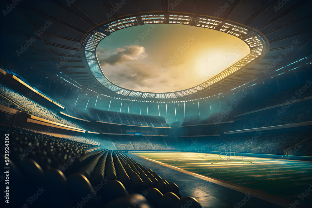 Empty soccer field with empty chairs background, empty, soocer ground