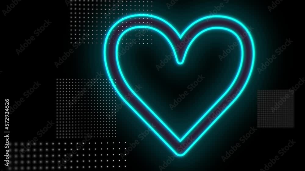 Pulsing neon blue hearts pattern in rows, motion abstract disco, club and party style background Pulsing neon blue hearts pattern in rows, motion abstract disco, club and party style background