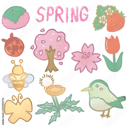 春をイメージした小物カラーイラストセットPNG版