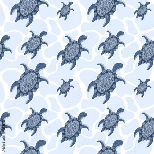 Seamless pattern with hand drawn cute turtle. Marine dweller. Concept of sea and ocean life. Modern print for fabric, textiles, wrapping paper. Vector illustration