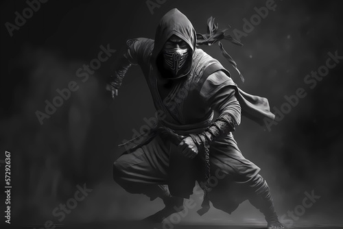 Vászonkép Ancient traditional chinese assassin ninja in black clothes