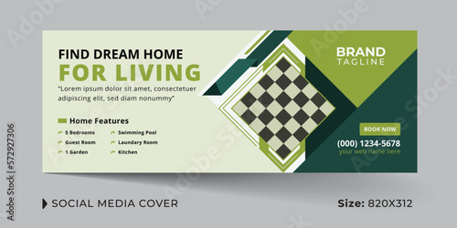 Corporate real estate business and real estate agency social media cover template design with social media ads, banners and cover post layout