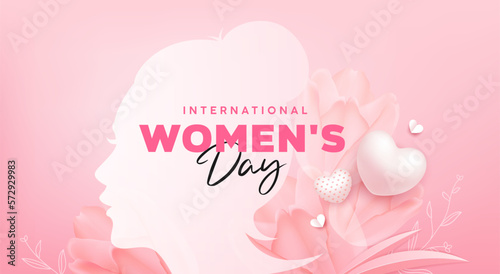 International women's day 8 march with flower and heart on pink background, EPS10 Vector illustration.
