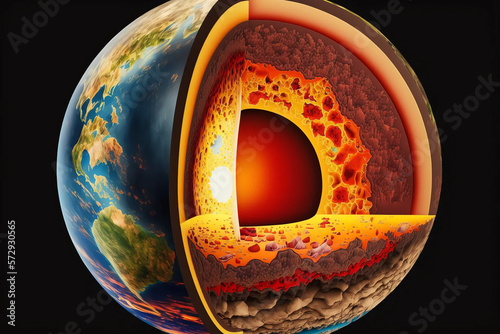 planet Earth in cross-section a large red-hot Generative AI