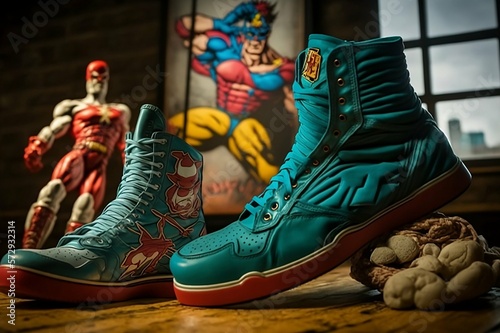super shoes with 1980s heroes in background (ID: 572932314)