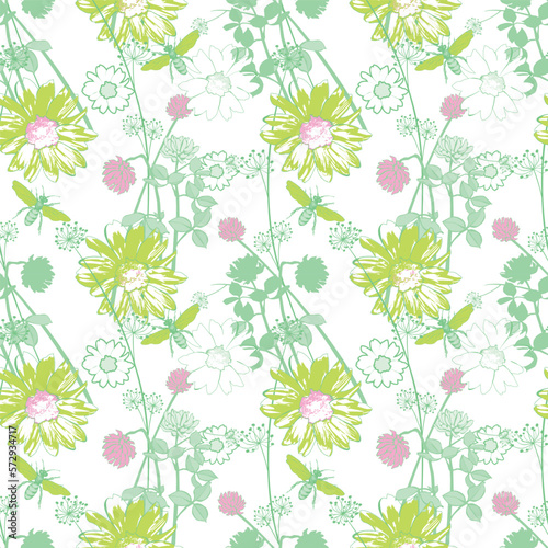 Fantastic flowers and butterflies. Seamless pattern. Vector illustration. Suitable for fabric, mural, wrapping paper and the like