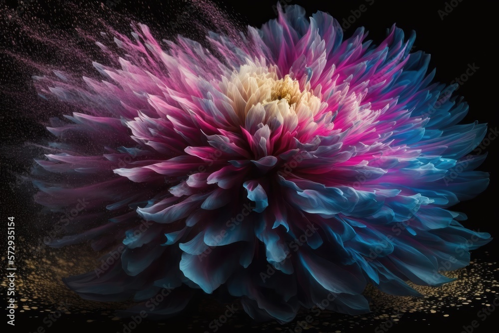 Dahlia flower dropping seeds. Closeup. Generative ai. Dahlia flower dropping seeds. Closeup. Generative ai.