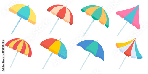 colorful beach umbrellas For protection from summer beach heat.