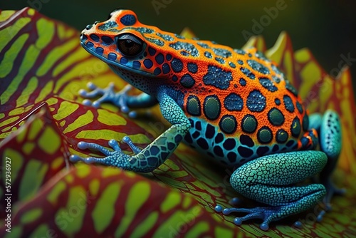 Poison dart frog skin vibrant, concept of Toxin-Secreting and Brightly-Colored, created with Generative AI technology photo