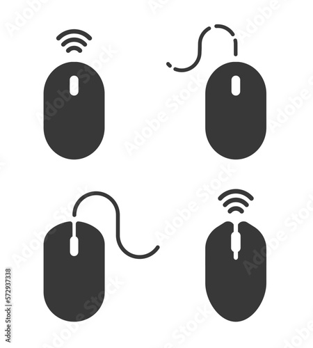 Computer mouse icon set. Flat vector illustration. Isolated on white background.