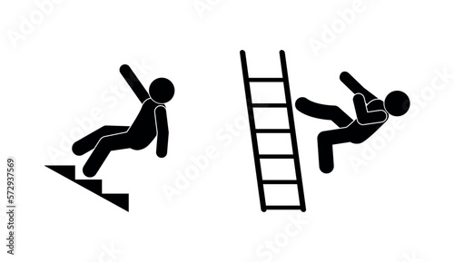 icon fall from stairs, illustration man fell down, warning sign