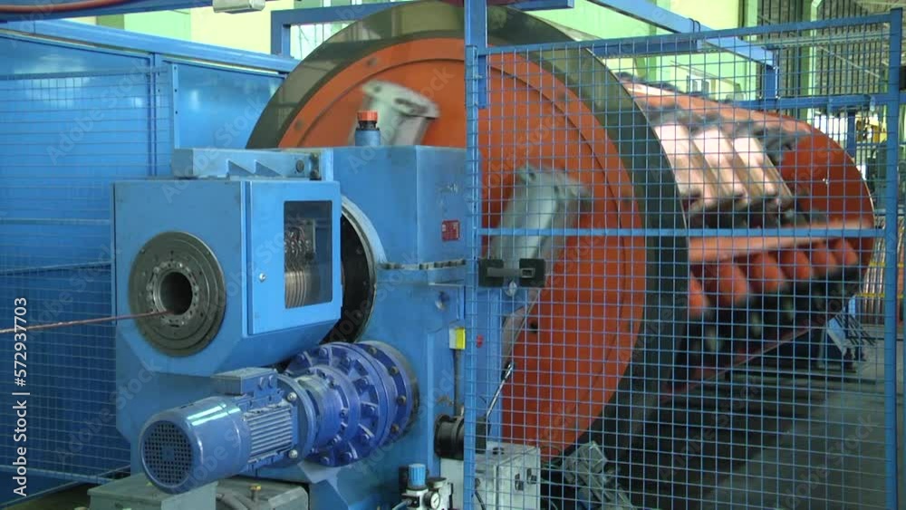 Modern cable production, cable factory. Copper cable manufacturing
