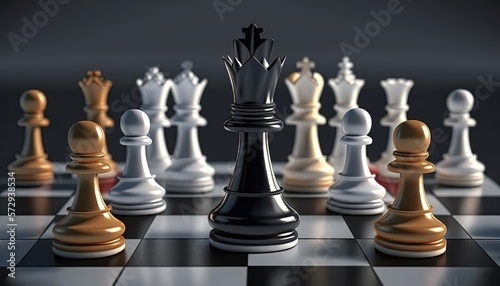 illustration of close-up chess board idea for tactic and strategy background theme, Generative Ai