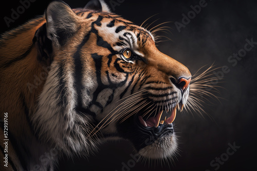 close up of a growling tiger