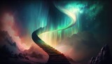 stair way to heaven, entrance gate to other dimension rift, unknown place, Generative Ai