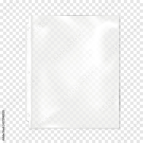 Fotografija Clear plastic file, three hole punched sheet sleeve protector for three ring binder on transparent background mock-up