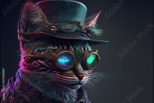 cyberpunk cat with glasses created with generative AI technology