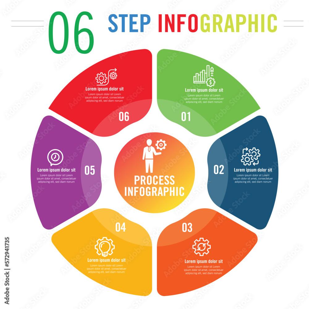 Circle chart infographic template with 6 options for presentations ...