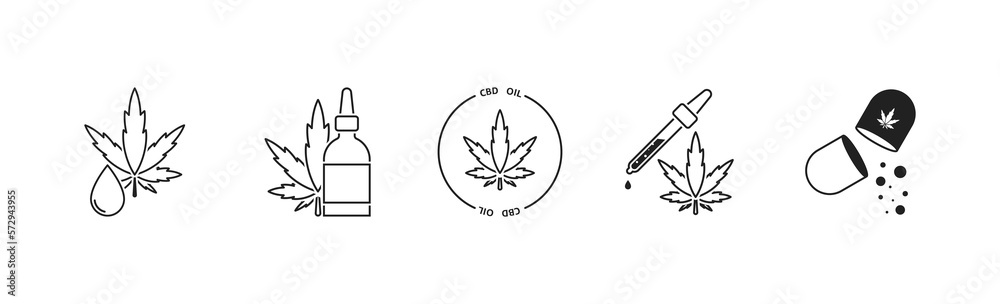 cbd oil, cannabis products icon set. Marijuanna, Cannabidiol cbd oil, cannabis products icon set. Marijuanna, Cannabidiol