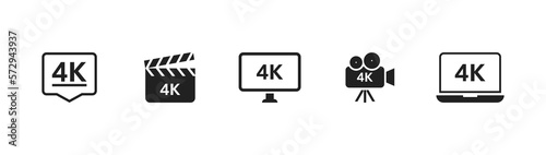 4k icon set. High 4k definition, resolution. 4k tv, movie, ultra hd