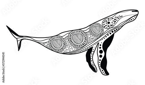 Whale drawing in aboriginal art style - Vector illustration