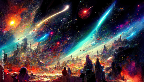 Space nebula and galaxy. Generative Ai © hassanmim2021