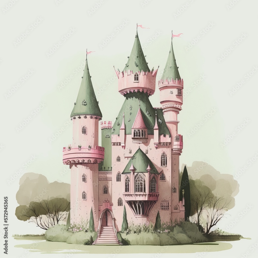 old castle drawing pastel colors Generative AI old castle drawing pastel colors Generative AI