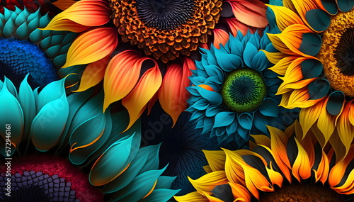 Colorful background from petals of colorful Sunflowers, Summer colors in the garden, Generative AI