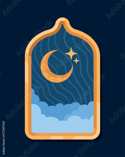 Sticker window with golden crescent moon