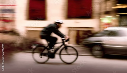 Fast cycling in the city, blur background, generative ai © viperagp