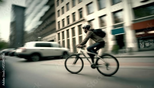 Fast cycling in the city, blur background, generative ai © viperagp